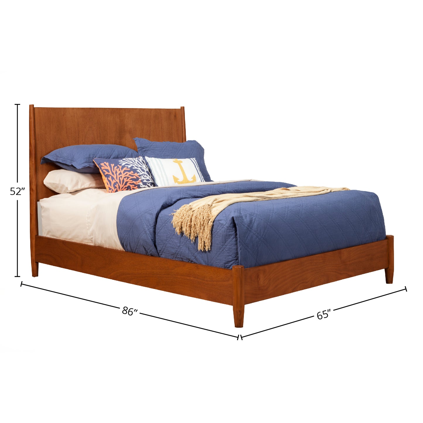 Flynn Mid Century Modern Queen Panel Bed, Chestnut