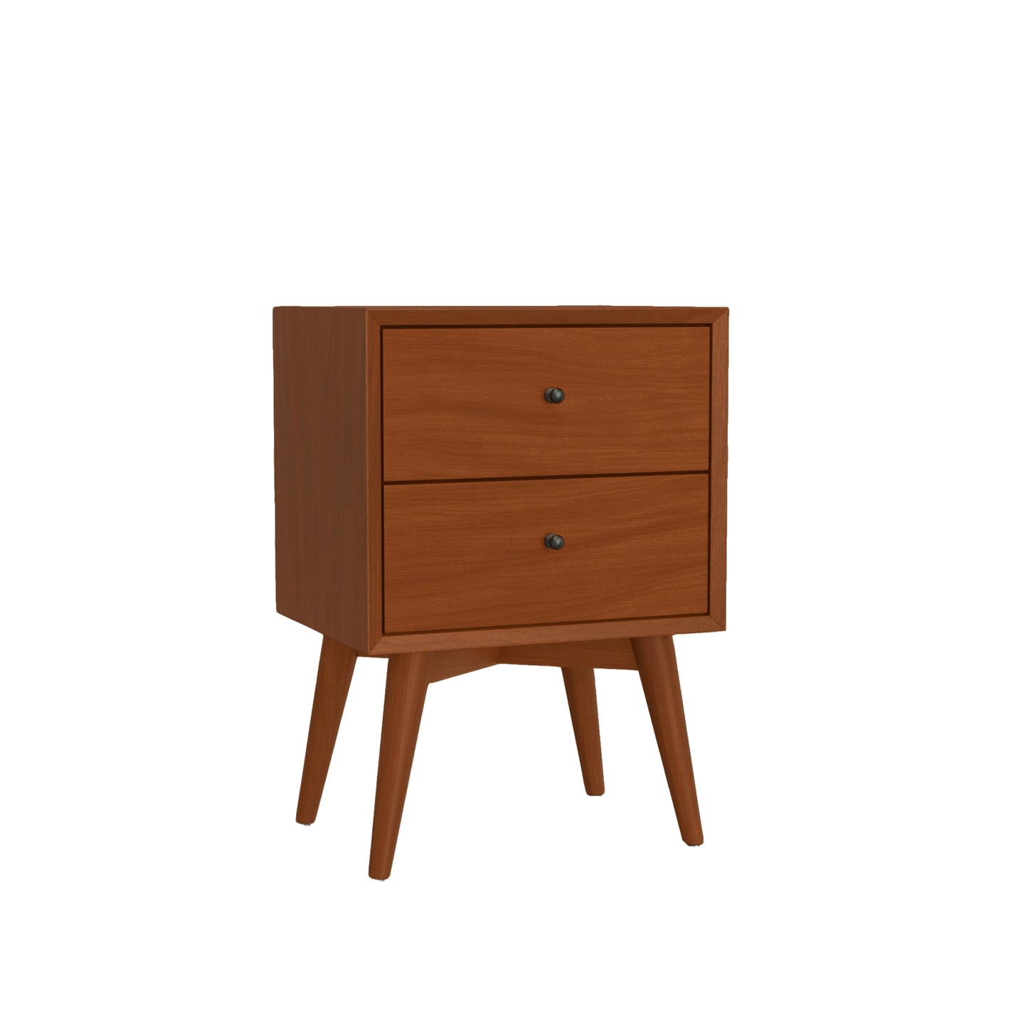 Flynn Mid Century Modern 2 Drawer Nightstand, Chestnut