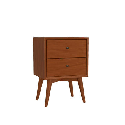 Flynn Mid Century Modern 2 Drawer Nightstand, Chestnut