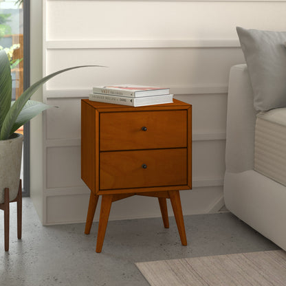 Flynn Mid Century Modern 2 Drawer Nightstand, Chestnut