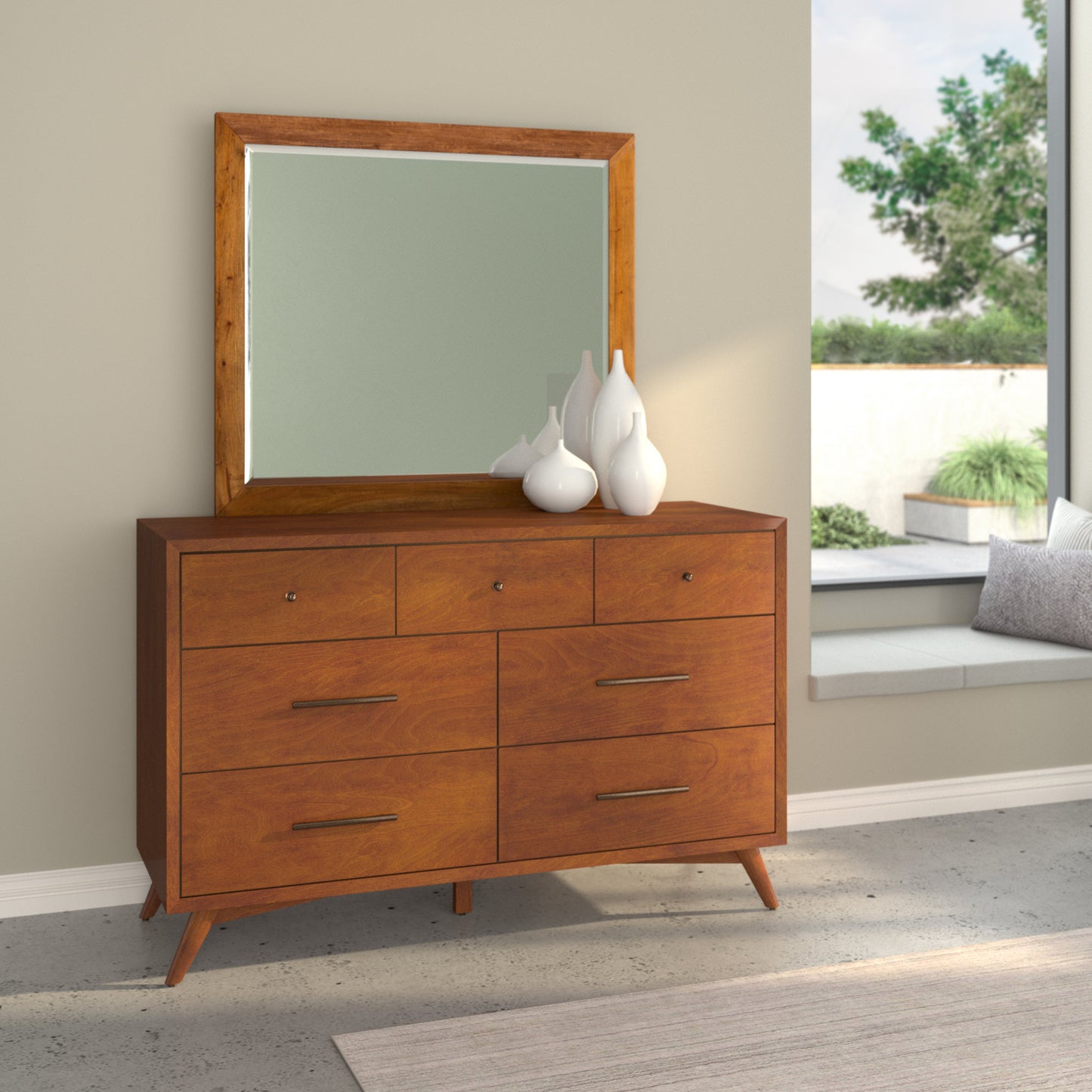 Flynn Mid Century Modern Mirror, Chestnut
