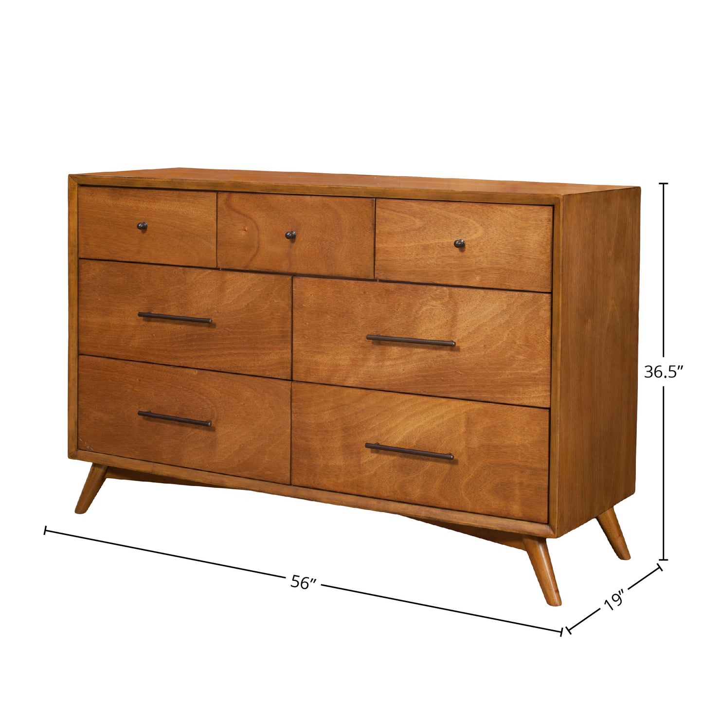Flynn Mid Century Modern 7 Drawer Dresser, Chestnut