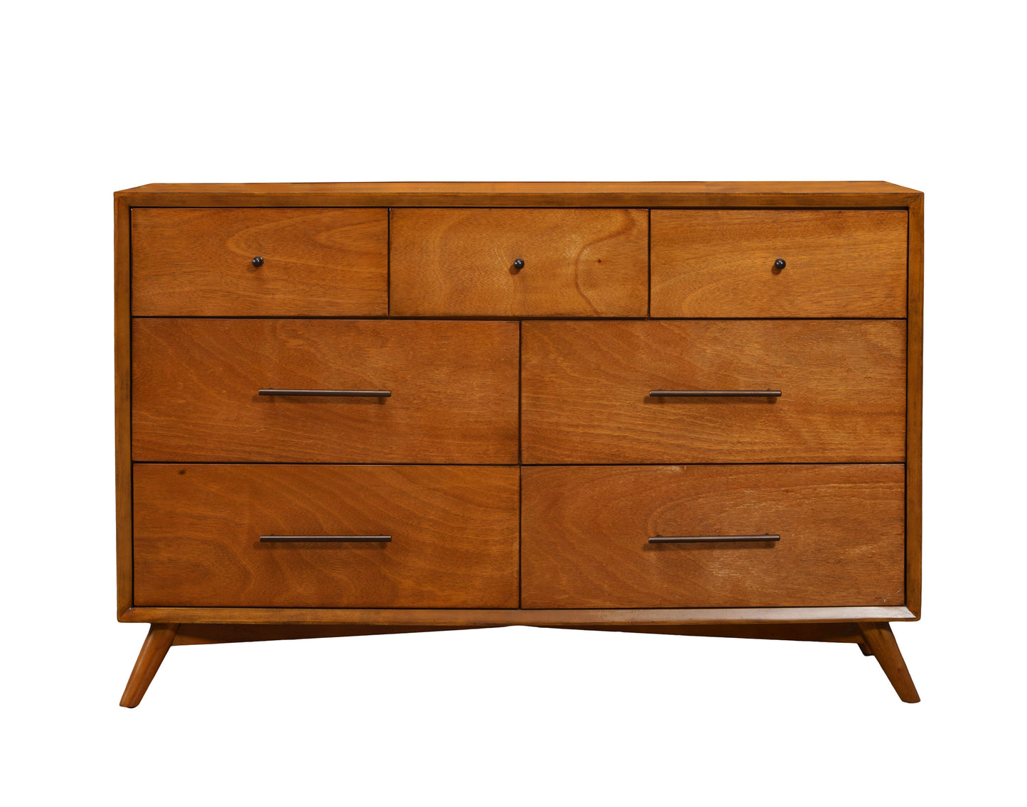 Flynn Mid Century Modern 7 Drawer Dresser, Chestnut