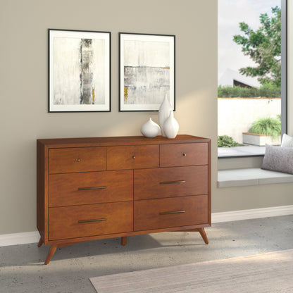 Flynn Mid Century Modern 7 Drawer Dresser, Chestnut