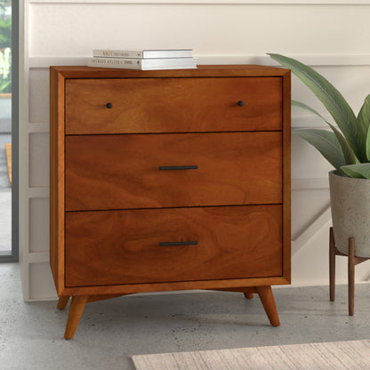Flynn Mid Century Modern 3 Drawer Small Chest, Chestnut