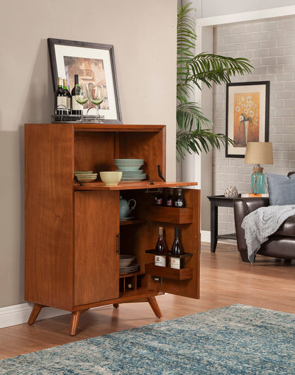 Flynn Large Bar Cabinet w/Drop Down Tray, Chestnut