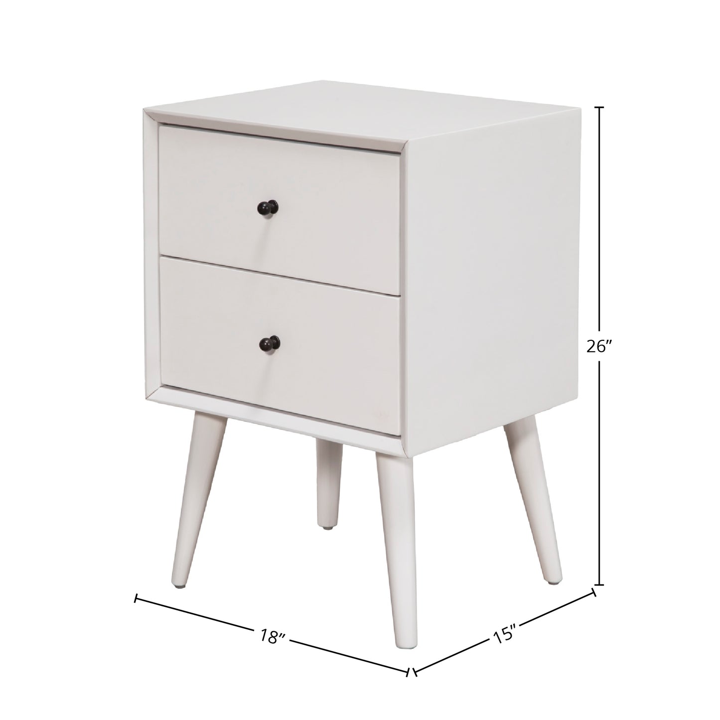 Flynn Mid Century Modern 2 Drawer Nightstand, White