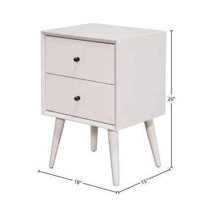 Flynn Mid Century Modern 2 Drawer Nightstand, White
