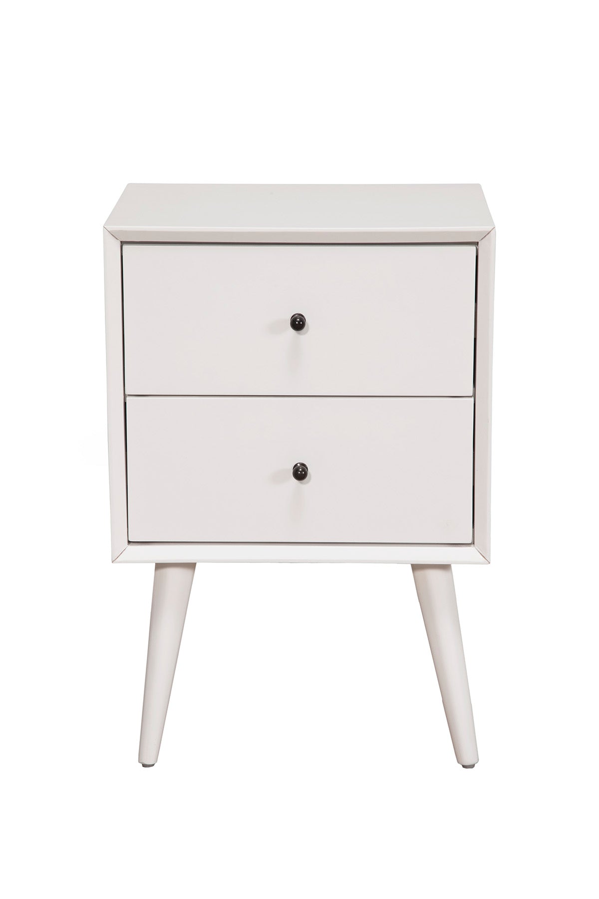 Flynn Mid Century Modern 2 Drawer Nightstand, White