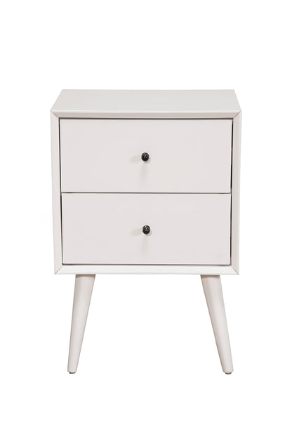 Flynn Mid Century Modern 2 Drawer Nightstand, White