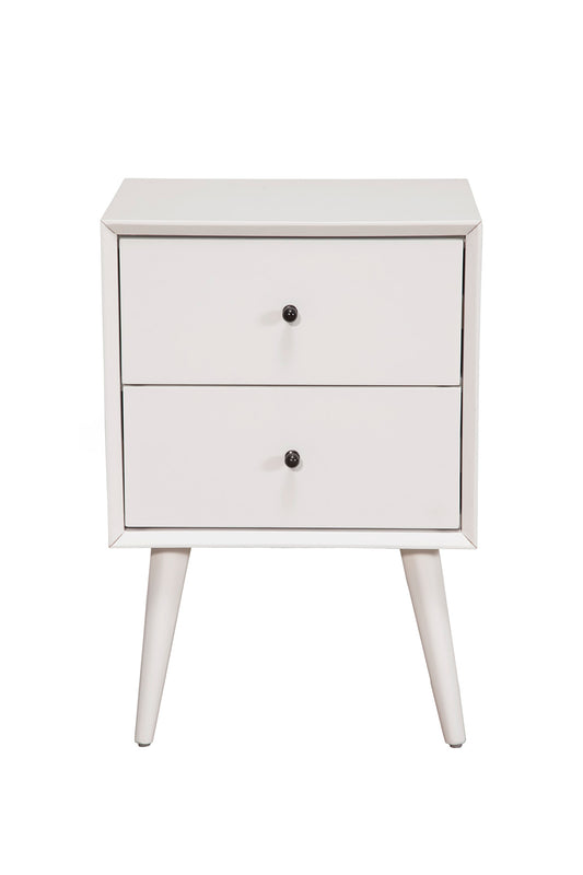 Flynn Mid Century Modern 2 Drawer Nightstand, White