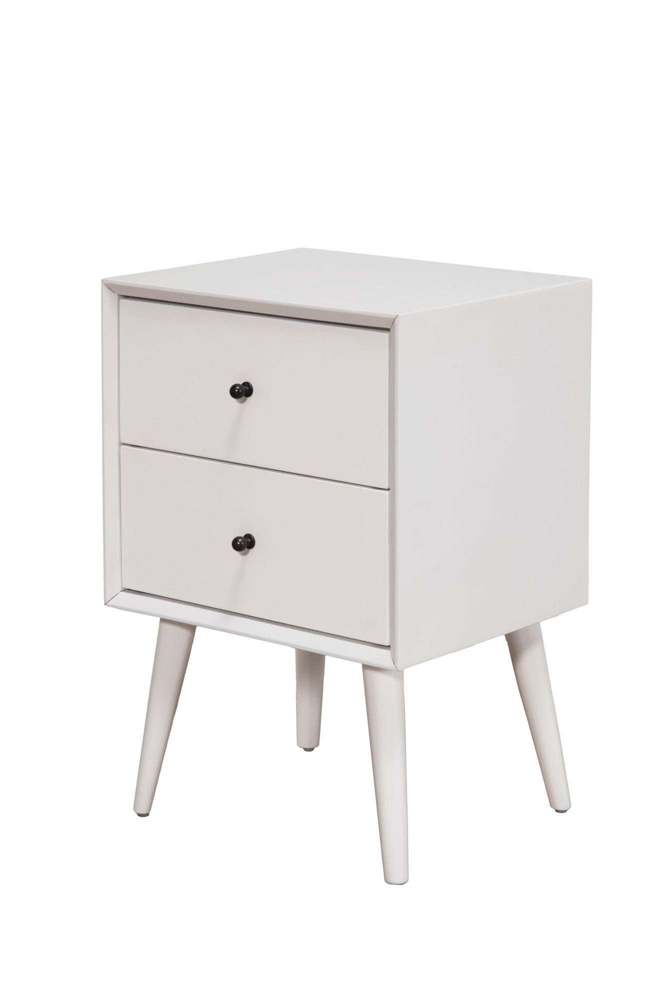 Flynn Mid Century Modern 2 Drawer Nightstand, White