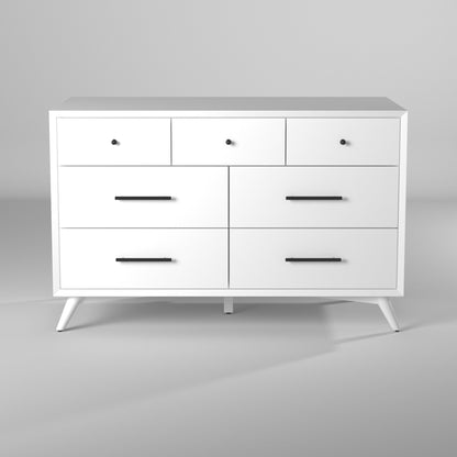 Flynn Mid Century Modern 7 Drawer Dresser, White