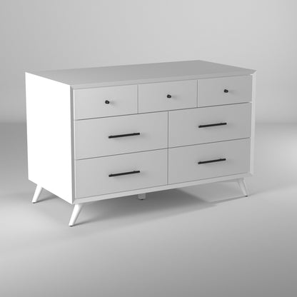 Flynn Mid Century Modern 7 Drawer Dresser, White