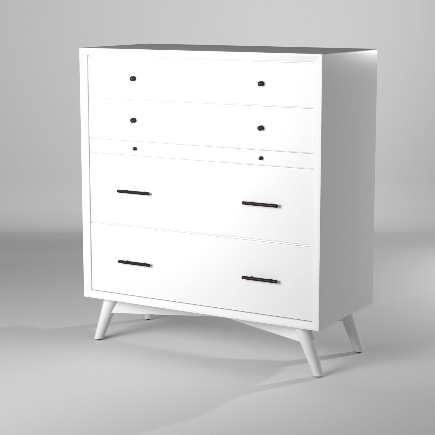 Flynn Mid Century Modern 4 Drawer Multifunction Chest w/Pull Out Tray, White