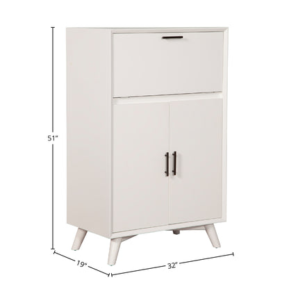 Flynn Large Bar Cabinet w/Drop Down Tray, White