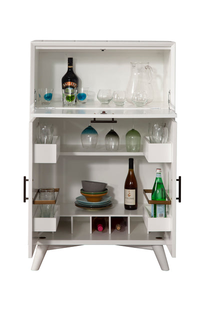 Flynn Large Bar Cabinet w/Drop Down Tray, White
