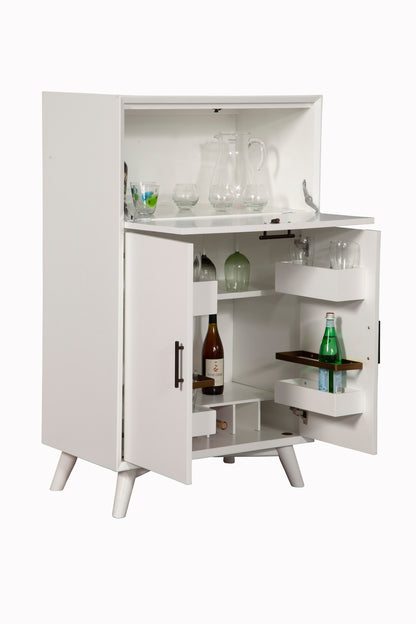Flynn Large Bar Cabinet w/Drop Down Tray, White