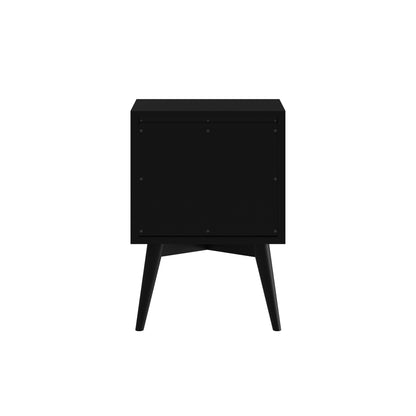 Flynn Mid Century Modern 2 Drawer Nightstand, Black