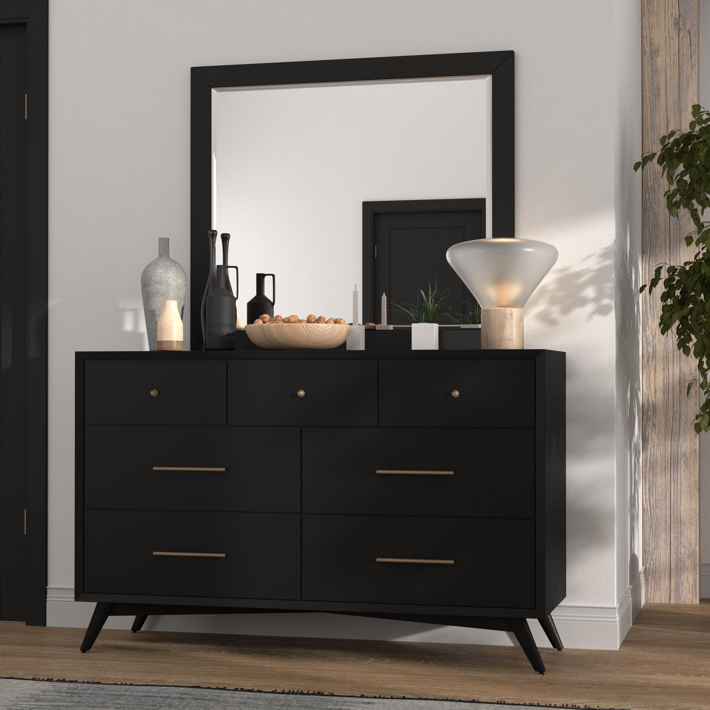 Flynn Mid Century Modern Mirror, Black