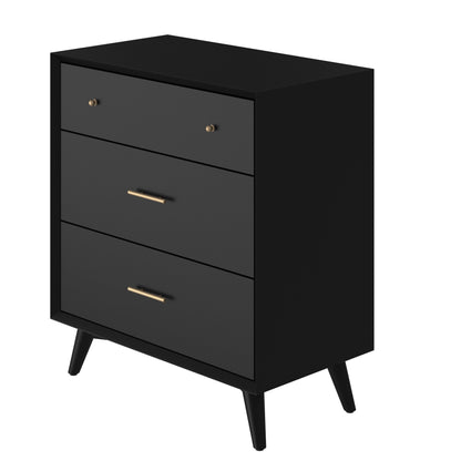Flynn Mid Century Modern 3 Drawer Small Chest, Black