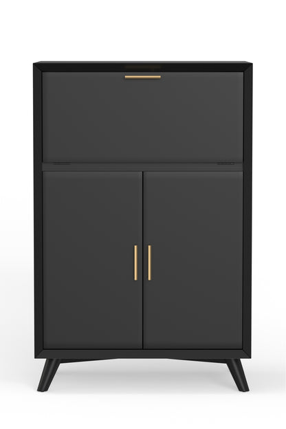 Flynn Large Bar Cabinet w/Drop Down Tray, Black