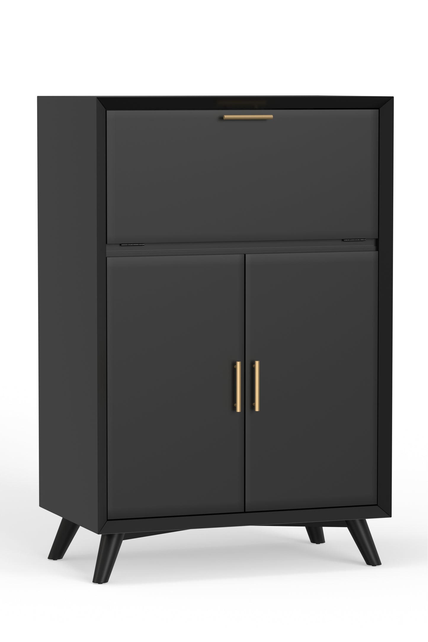 Flynn Large Bar Cabinet w/Drop Down Tray, Black