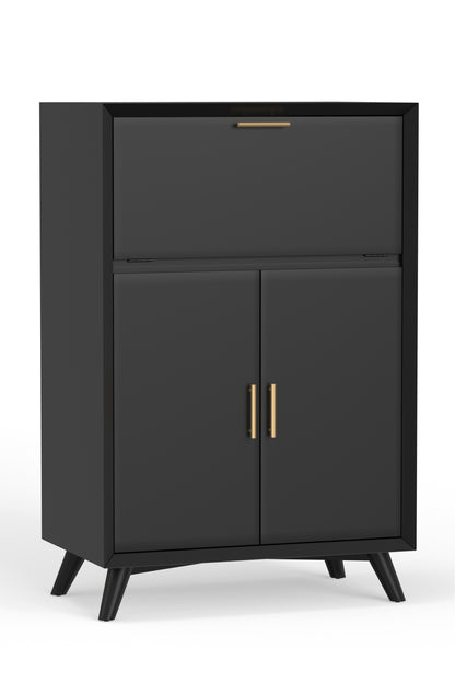 Flynn Large Bar Cabinet w/Drop Down Tray, Black