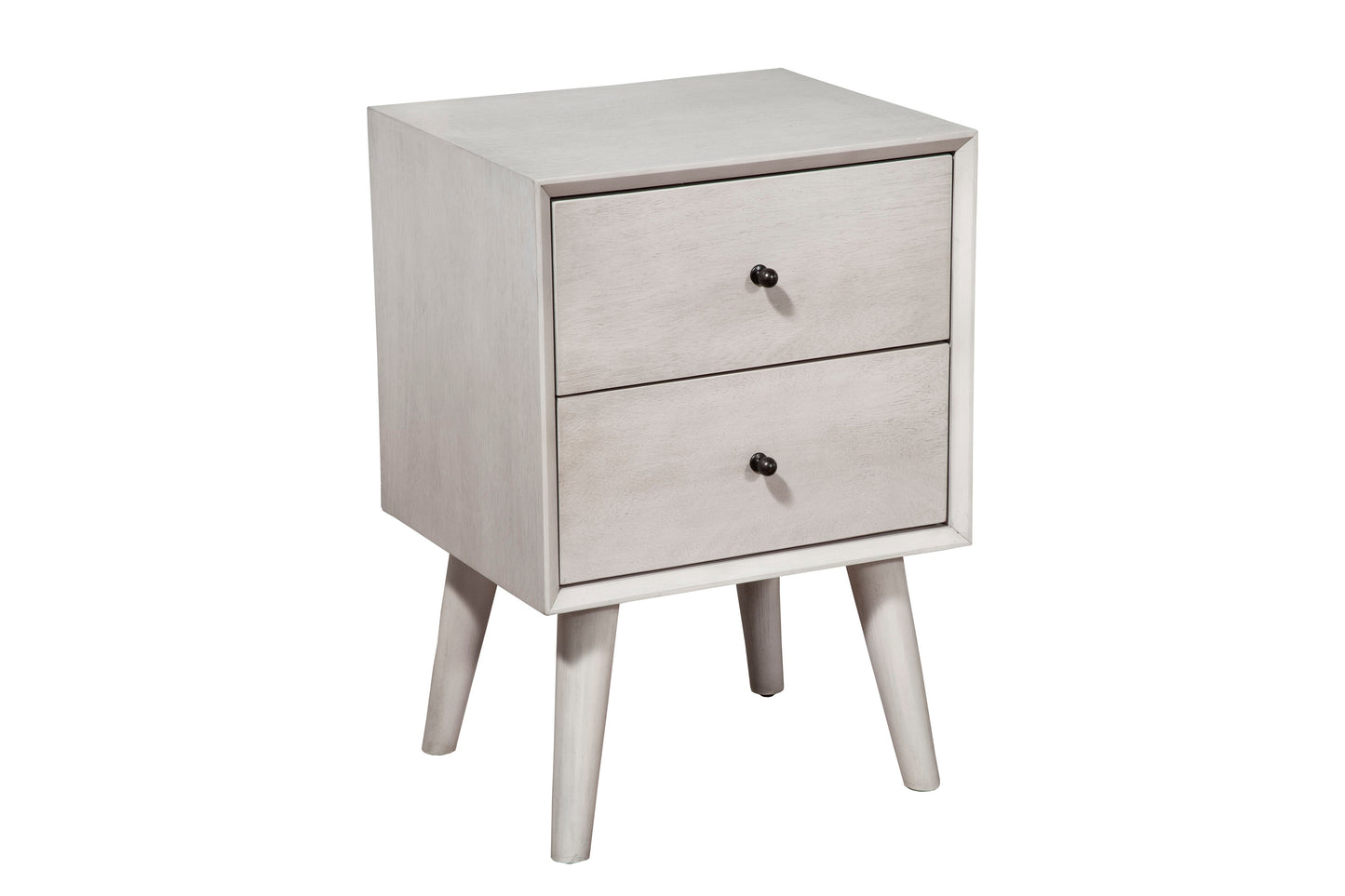 Flynn Mid Century Modern 2 Drawer Nightstand, Gray