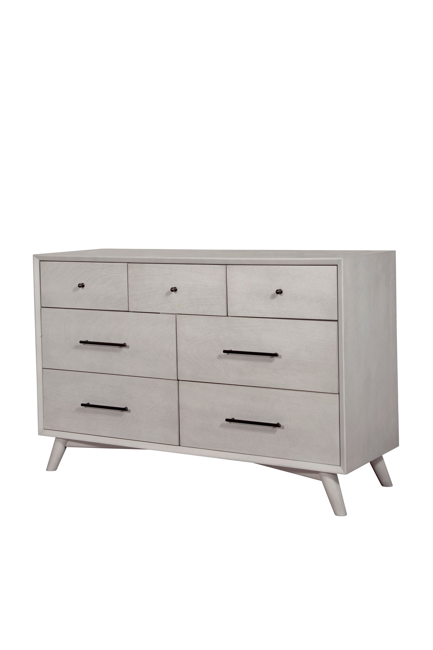 Flynn Mid Century Modern 7 Drawer Dresser, Gray