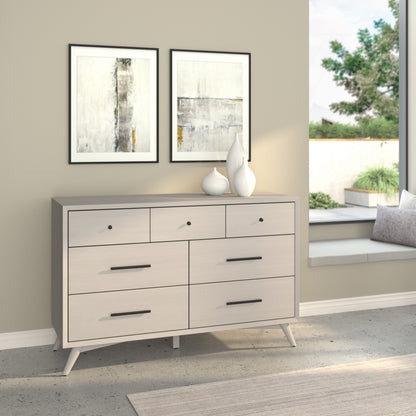 Flynn Mid Century Modern 7 Drawer Dresser, Gray