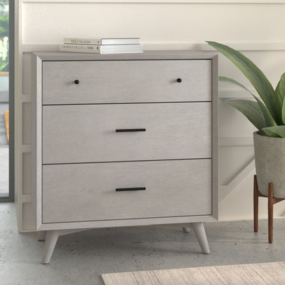 Flynn Mid Century Modern 3 Drawer Small Chest, Gray