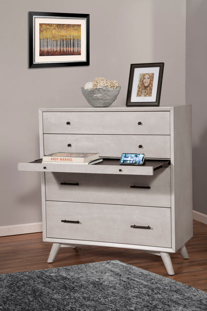 Flynn Mid Century Modern 4 Drawer Multifunction Chest w/Pull Out Tray, Gray