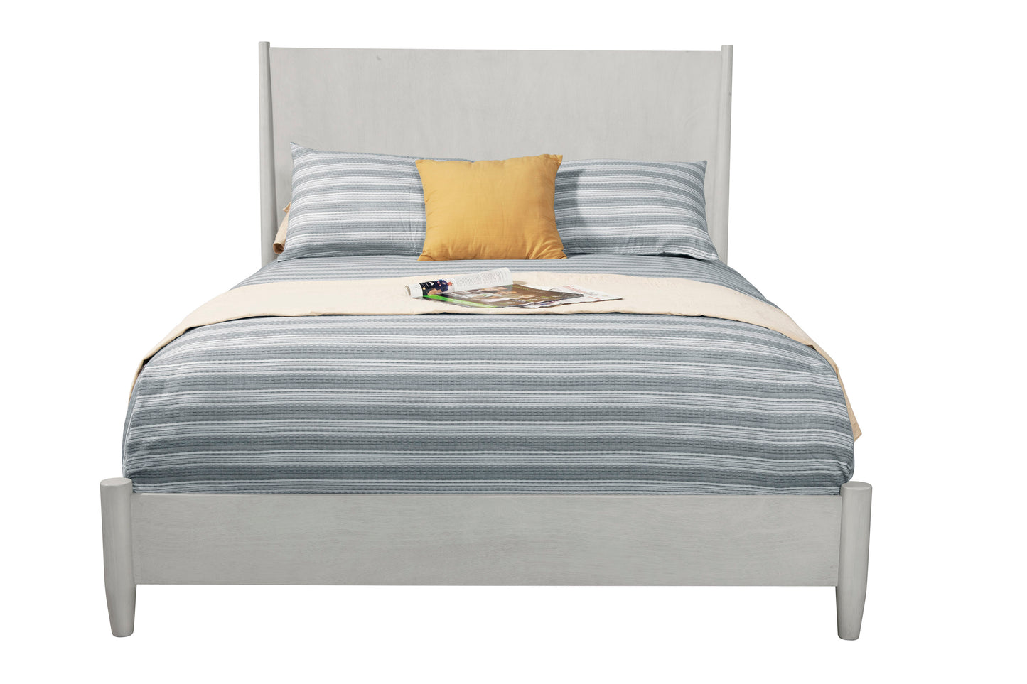 Flynn Mid Century Modern Standard King Panel Bed, Gray