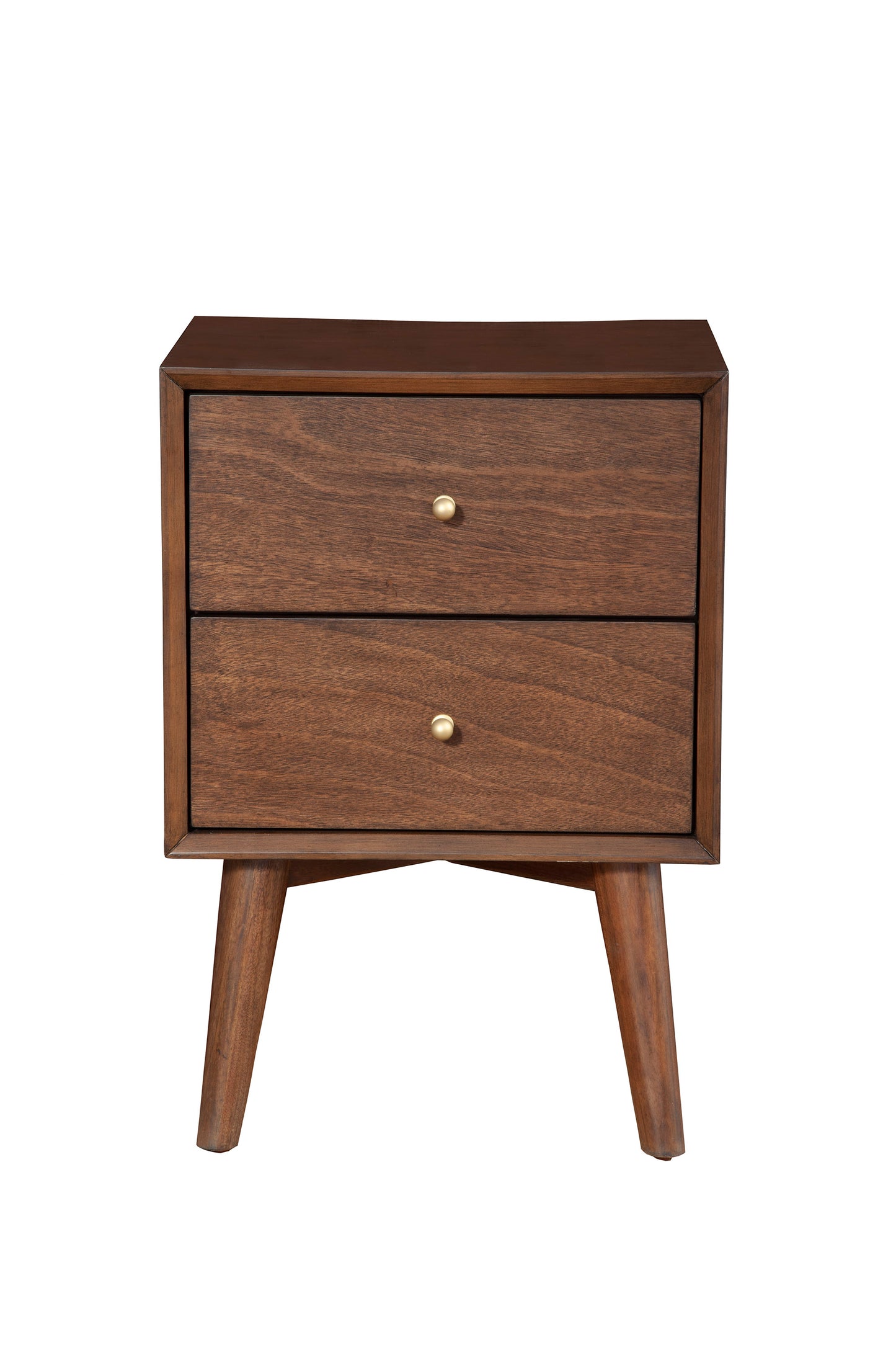 Flynn Mid Century Modern 2 Drawer Nightstand, Walnut