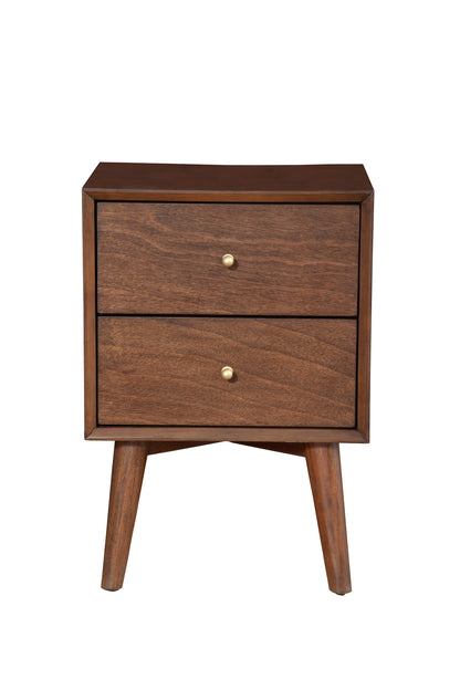 Flynn Mid Century Modern 2 Drawer Nightstand, Walnut