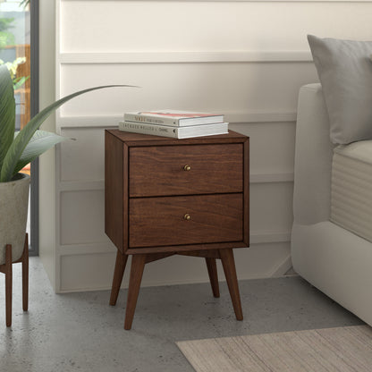 Flynn Mid Century Modern 2 Drawer Nightstand, Walnut