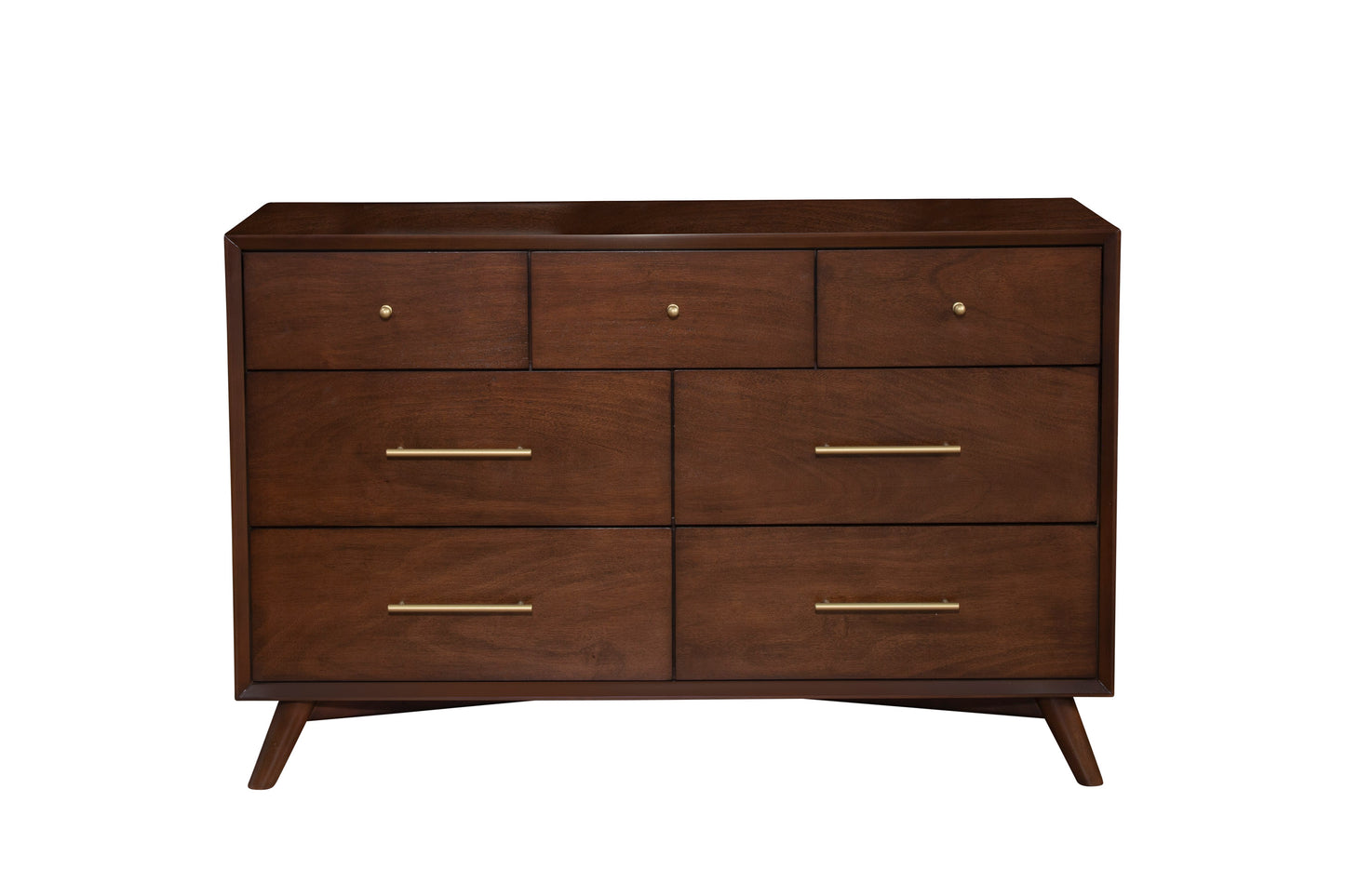 Flynn Mid Century Modern 7 Drawer Dresser, Walnut