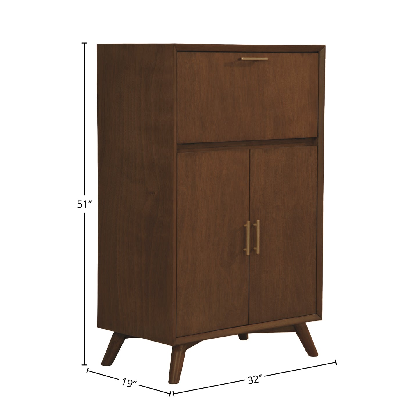 Flynn Large Bar Cabinet w/Drop Down Tray, Walnut