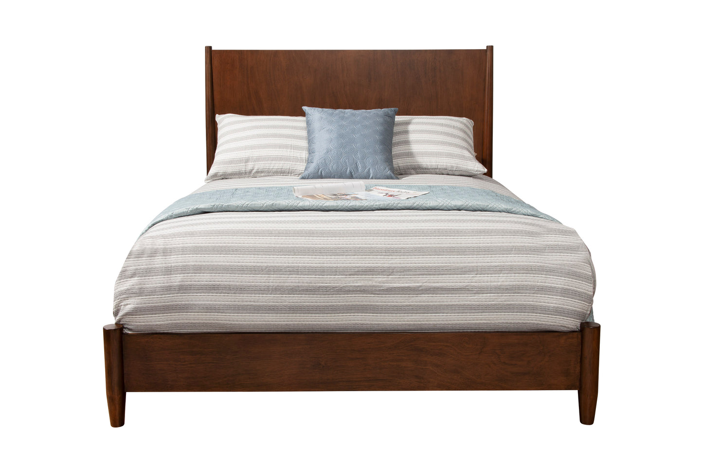 Flynn Mid Century Modern Standard King Panel Bed, Walnut