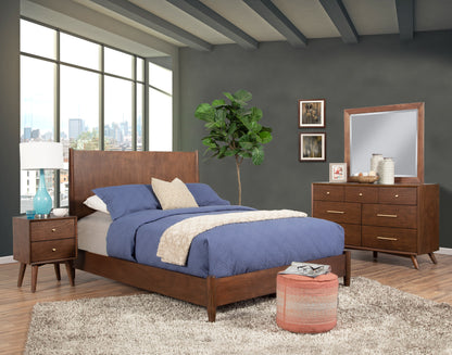 Flynn Mid Century Modern Queen Panel Bed, Walnut