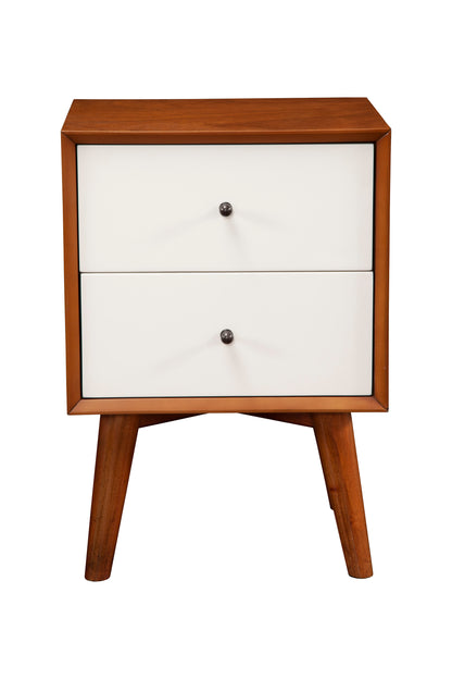 Flynn 2 Drawer Two Tone Nightstand, Chestnut/White