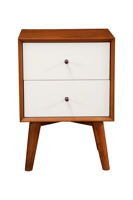 Flynn 2 Drawer Two Tone Nightstand, Chestnut/White
