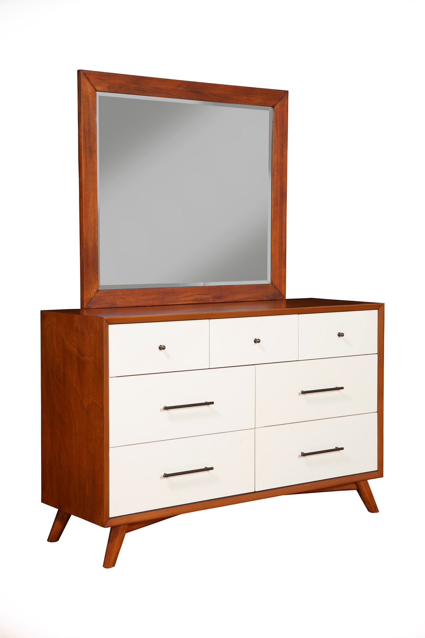 Flynn Mid Century Modern Two Tone Mirror, Chestnut/White