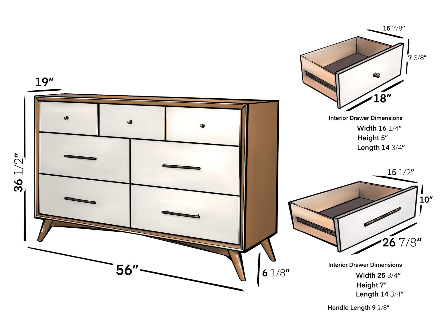 Flynn 7 Drawer Two Tone Dresser, Chestnut/White