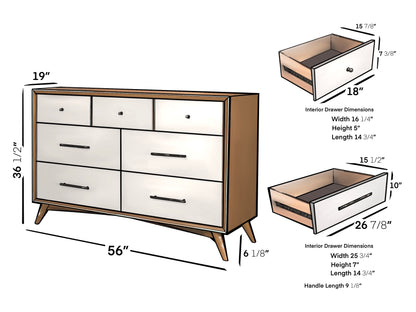 Flynn 7 Drawer Two Tone Dresser, Chestnut/White