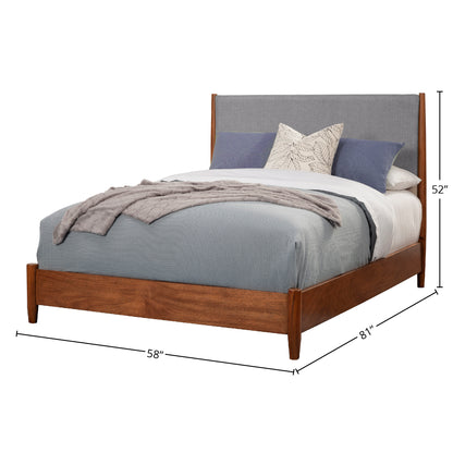 Flynn Mid Century Modern Two Tone Full Size Panel Bed, Chestnut/Grey