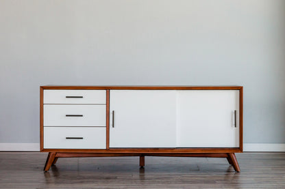 Flynn Large TV Console, Chestnut/White