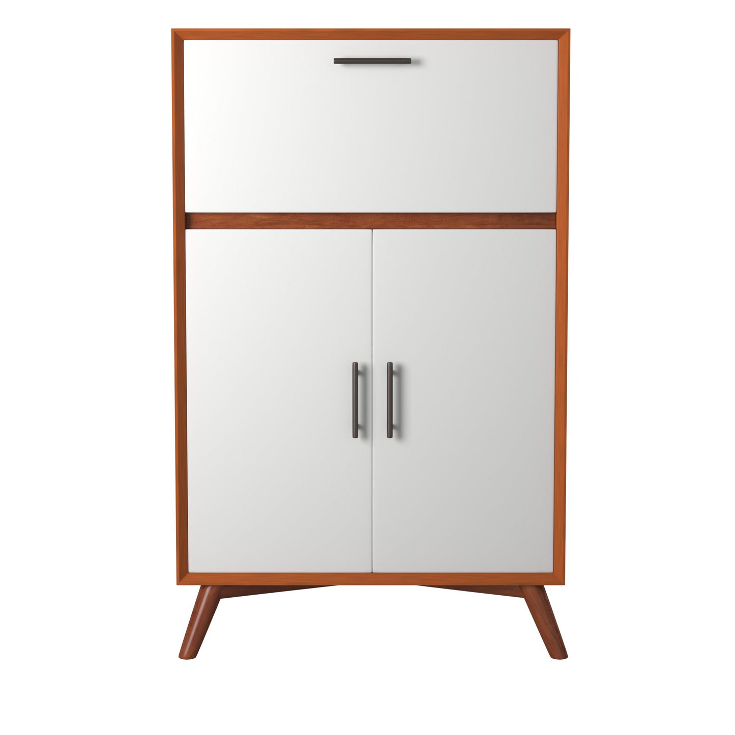 Flynn Large Bar Cabinet w/Drop Down Tray, Chestnut/White