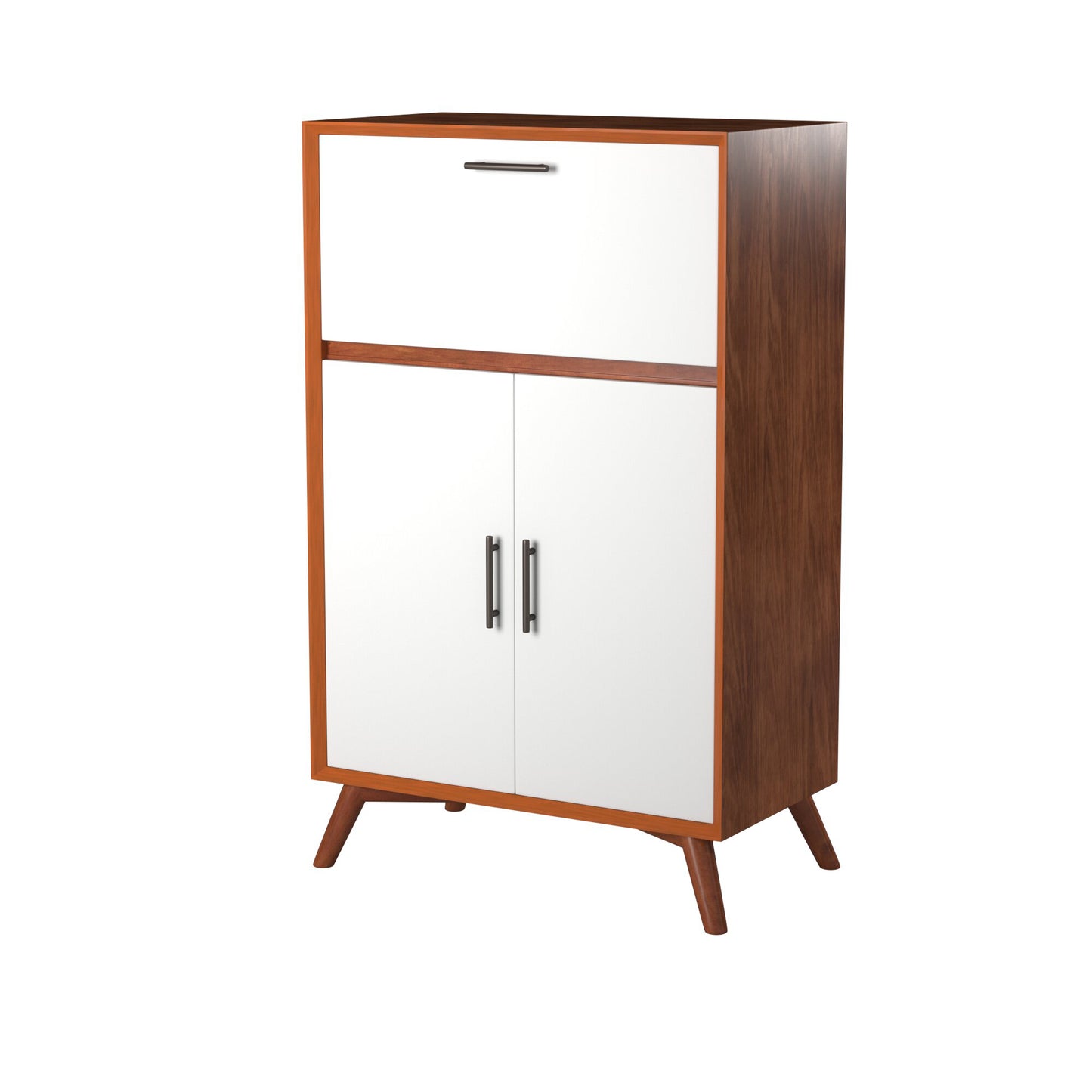 Flynn Large Bar Cabinet w/Drop Down Tray, Chestnut/White
